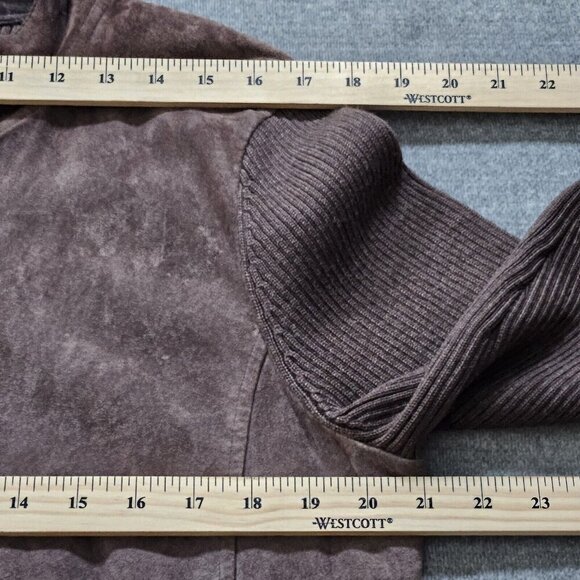 Pendleton Brown Suede Wool Jacket Womens L Tall Leather Full Zip Pockets Cottage - Picture 4 of 15